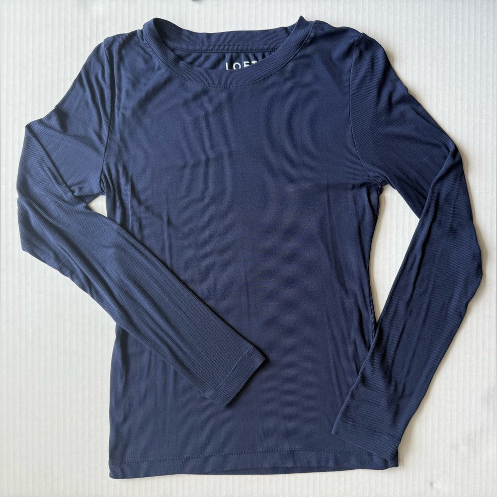 LOFT Long Sleeve Crew Neck Tee Deep Space Blue Size S